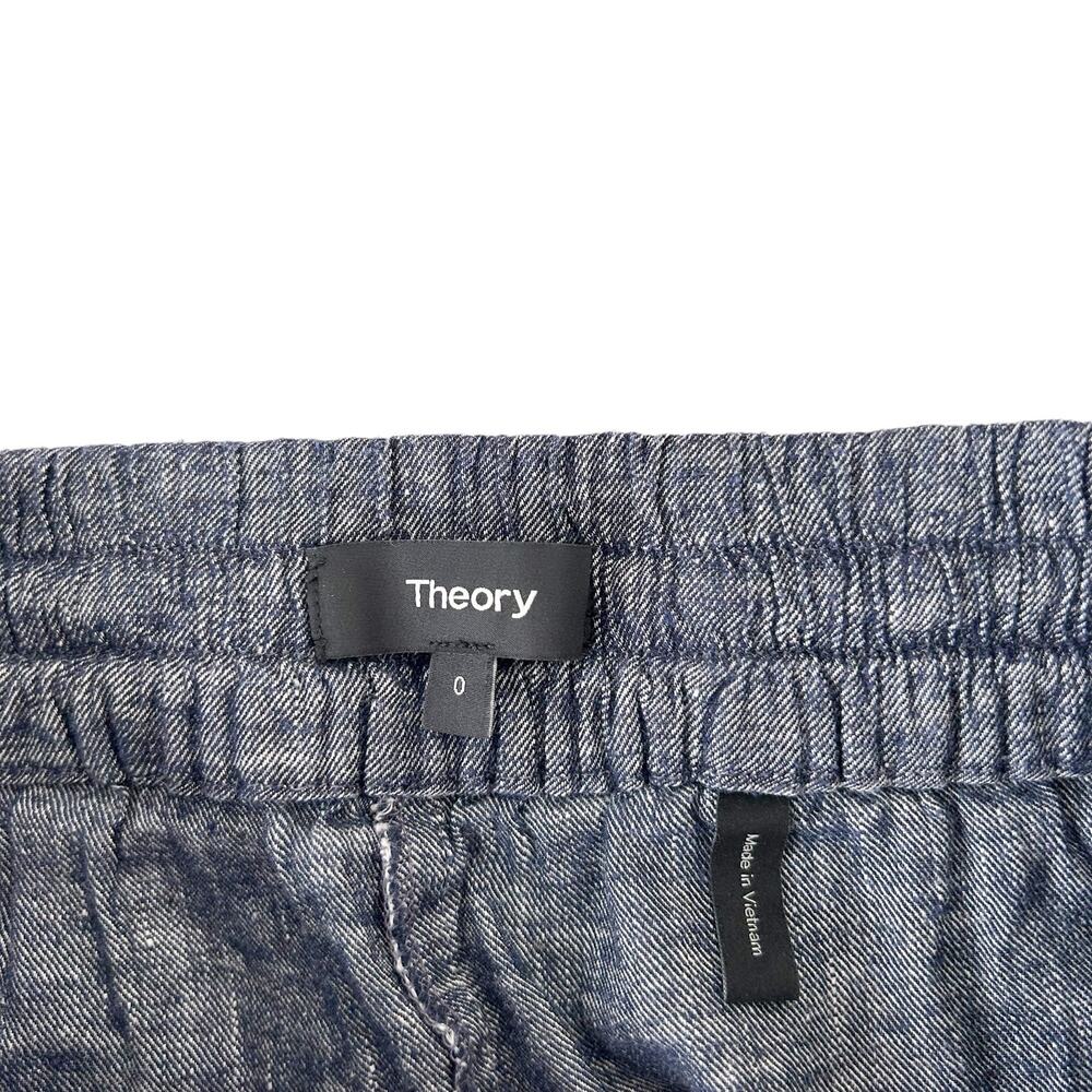 Theory Blue Linen Blend Tierra Wash Drawstring Shorts Sz 0 - Picture 2 of 4